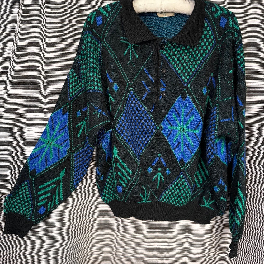 The Men’s Store Vintage Wool Blend Polo Collared Sweater Size XL